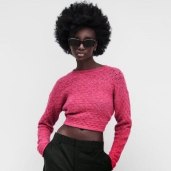 Zara Open Back Knit Pink Sweater Tie Back, Size Small - Picture 2 of 16